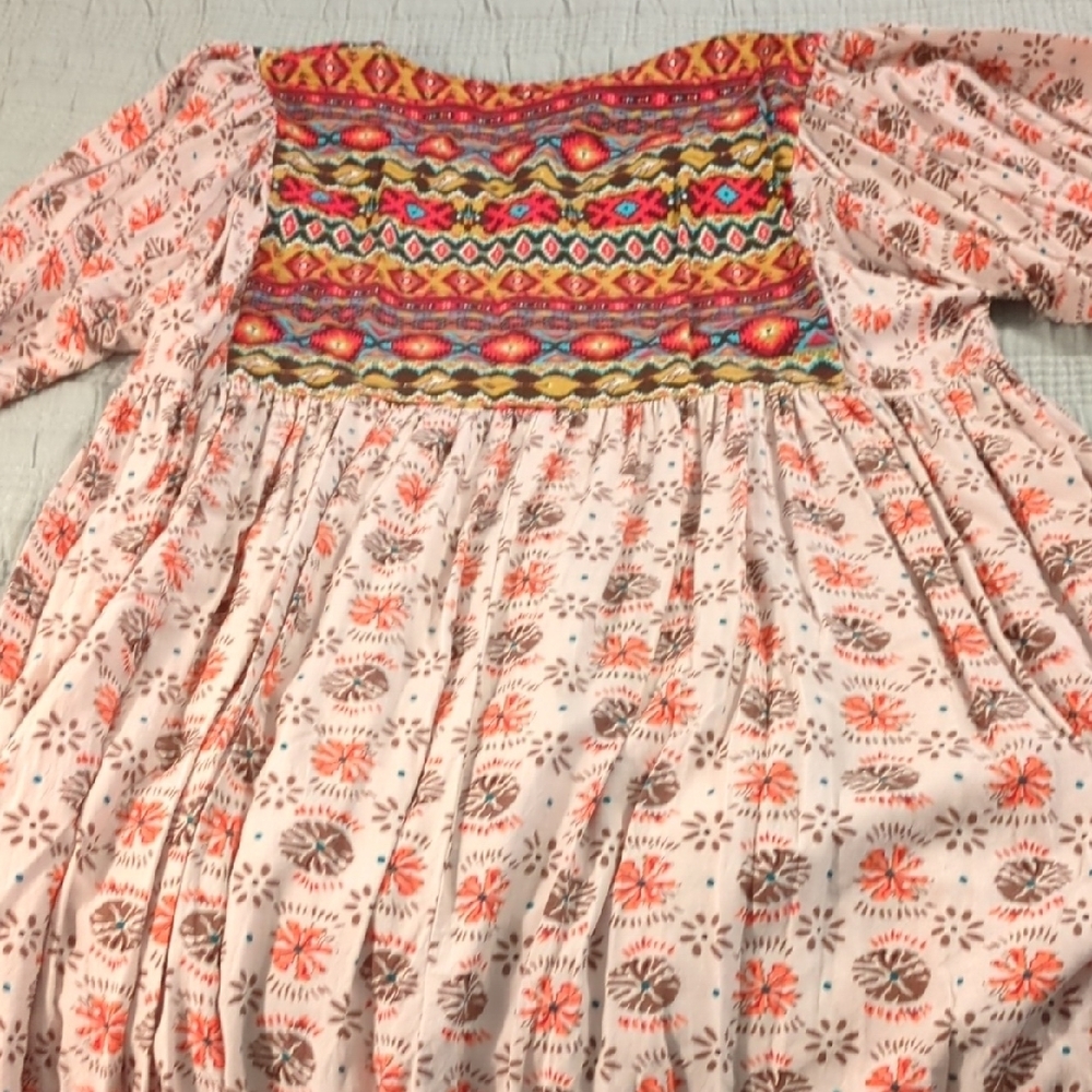 Umgee Pink and Orange Pleated Ruffled Sundress - Picture 5 of 5